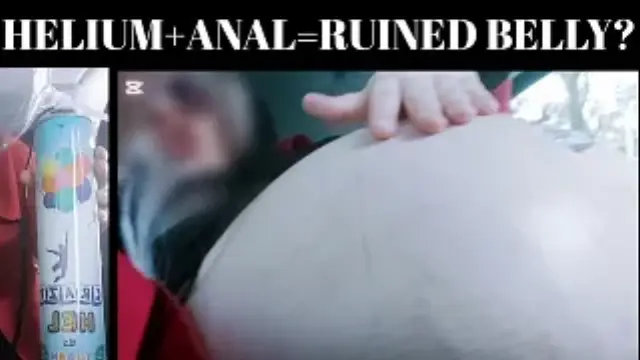 She Ruined the Birthday Party: Belly Inflation with Helium in a Car, Almost Burst